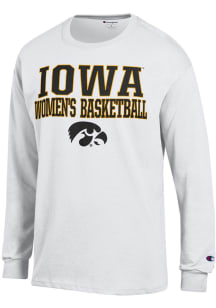 Champion Iowa Hawkeyes White Stacked Womens Basketball Long Sleeve T Shirt