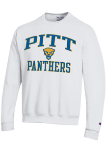 Champion Pitt Panthers Mens White Number One Graphic Long Sleeve Crew Sweatshirt