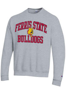 Champion Ferris State Bulldogs Mens Grey Number One Graphic Long Sleeve Crew Sweatshirt
