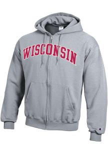 Champion Wisconsin Badgers Mens Grey Twill Arch Name Long Sleeve Full Zip Jacket