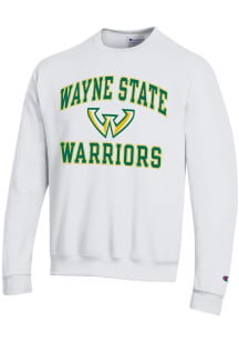 Champion Wayne State Warriors Mens White Number One Long Sleeve Crew Sweatshirt
