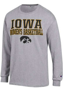 Champion Iowa Hawkeyes Grey Stacked Womens Basketball Long Sleeve T Shirt