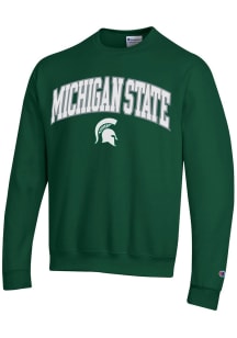 Champion Michigan State Spartans Mens Green Arch Mascot Twill Long Sleeve Crew Sweatshirt