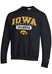 Mens Iowa Hawkeyes Black Champion Grandpa Pill Crew Sweatshirt