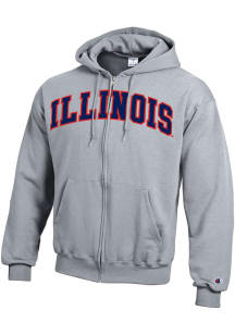 Champion Illinois Fighting Illini Mens Grey Twill Arch Name Long Sleeve Full Zip Jacket