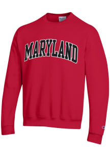 Mens Maryland Terrapins Red Champion Arch Name Crew Sweatshirt