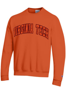 Champion Virginia Tech Hokies Mens Orange Arch Name Long Sleeve Crew Sweatshirt