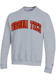 Champion Virginia Tech Hokies Mens Grey Arch Name Long Sleeve Crew Sweatshirt