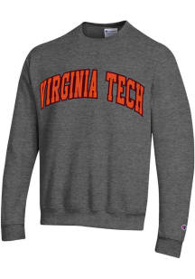 Champion Virginia Tech Hokies Mens Charcoal Arch Name Long Sleeve Crew Sweatshirt