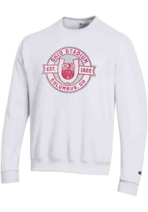 Champion Ohio State Buckeyes Mens White Circle Ohio Stadium Long Sleeve Crew Sweatshirt