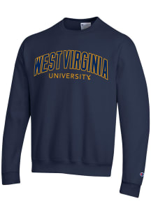 Champion West Virginia Mountaineers Mens Navy Blue Full School Name Long Sleeve Crew Sweatshirt