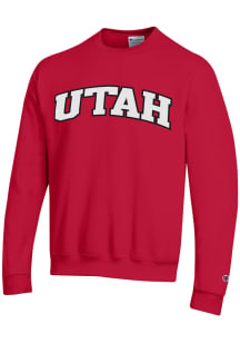 Champion Utah Utes Mens Red Arch Name Long Sleeve Crew Sweatshirt