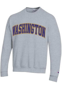 Champion Washington Huskies Mens Grey Arch Name Long Sleeve Crew Sweatshirt