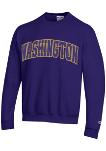 Champion Washington Huskies Mens Purple Arch Name Long Sleeve Crew Sweatshirt