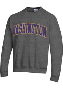 Champion Washington Huskies Mens Charcoal Arch Name Long Sleeve Crew Sweatshirt