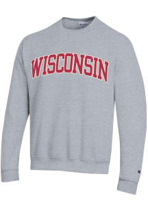 Mens Wisconsin Badgers Grey Champion Arch Name Crew Sweatshirt