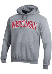 Mens Wisconsin Badgers Grey Champion Arch Name Hooded Sweatshirt