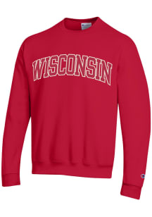 Champion Wisconsin Badgers Mens Red Arch Name Long Sleeve Crew Sweatshirt