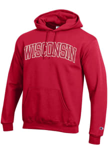Champion Wisconsin Badgers Mens Red Arch Name Long Sleeve Hoodie