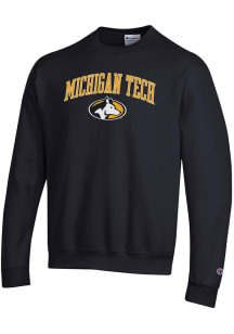 Champion Michigan Tech Huskies Mens Black Arch Mascot Long Sleeve Crew Sweatshirt