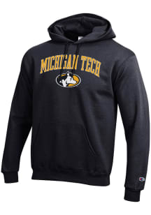 Champion Michigan Tech Huskies Mens Black Arch Mascot Long Sleeve Hoodie