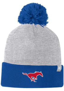 Champion SMU Mustangs Grey Two Color Cuffed Beanie Pom Mens Knit Hat