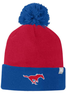 Champion SMU Mustangs Red Two Color Cuffed Beanie Pom Mens Knit Hat