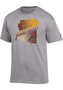Champion Arizona State Sun Devils Grey State Outline Hockey Short Sleeve T Shirt