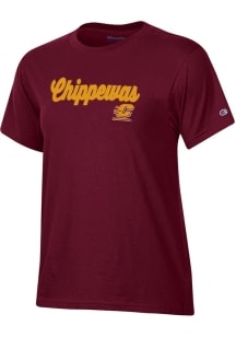 Champion Central Michigan Chippewas Womens Maroon Glitter Short Sleeve T-Shirt