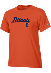 Champion Illinois Fighting Illini Womens Orange Glitter Short Sleeve T-Shirt