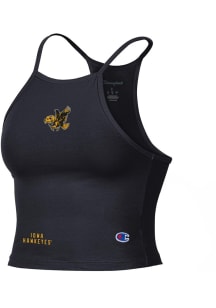 Womens Iowa Hawkeyes Black Champion Halter Crop Tank Top