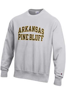 Champion Arkansas Pine Bluff Golden Lions Mens Grey Arch Name Reverse Weave Long Sleeve Crew Swe..