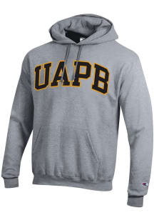 Champion Arkansas Pine Bluff Golden Lions Mens Grey Arch Name Twill Long Sleeve Hoodie