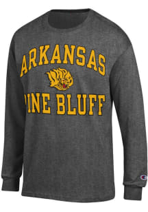 Champion Arkansas Pine Bluff Golden Lions Charcoal Number One Design Long Sleeve T Shirt