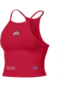 Womens Ohio State Buckeyes Red Champion Halter Crop Tank Top