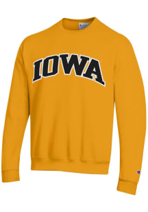 Mens Iowa Hawkeyes Gold Champion Arch Name Crew Sweatshirt