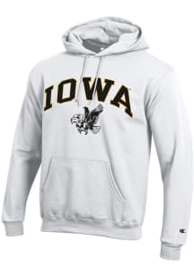 Champion Iowa Hawkeyes Mens White Vault Arch Mascot Long Sleeve Hoodie