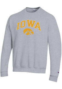 Mens Iowa Hawkeyes Grey Champion Arch Mascot Crew Sweatshirt