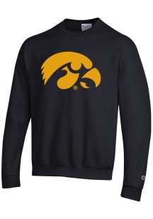 Mens Iowa Hawkeyes Black Champion Primary Team Logo Crew Sweatshirt