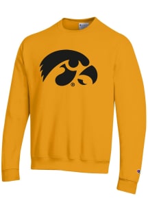 Mens Iowa Hawkeyes Gold Champion Primary Team Logo Crew Sweatshirt