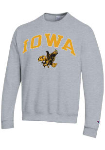 Champion Iowa Hawkeyes Mens Grey Vault Arch Mascot Long Sleeve Crew Sweatshirt