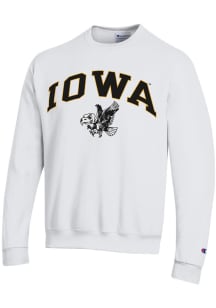 Mens Iowa Hawkeyes White Champion Vault Arch Mascot Crew Sweatshirt