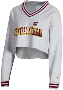 Champion Central Michigan Chippewas Womens Grey Higher Ed Crop Crew Sweatshirt