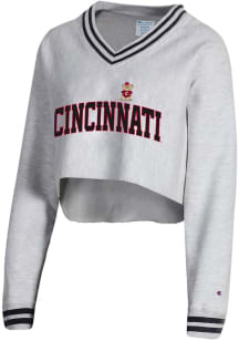 Womens Cincinnati Bearcats Grey Champion Higher Ed Crop Crew Sweatshirt