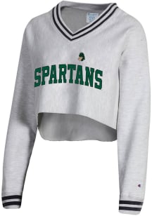 Womens Michigan State Spartans Grey Champion Higher Ed Crop Crew Sweatshirt