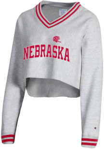 Womens Nebraska Cornhuskers Grey Champion Higher Ed Crop Crew Sweatshirt