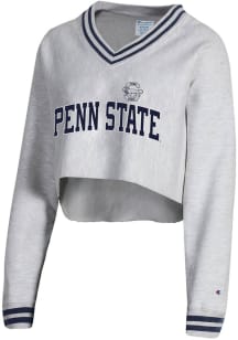 Womens Penn State Nittany Lions Grey Champion Higher Ed Crop Crew Sweatshirt