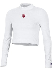 Womens Indiana Hoosiers White Champion Mock Neck Crop LS Tee