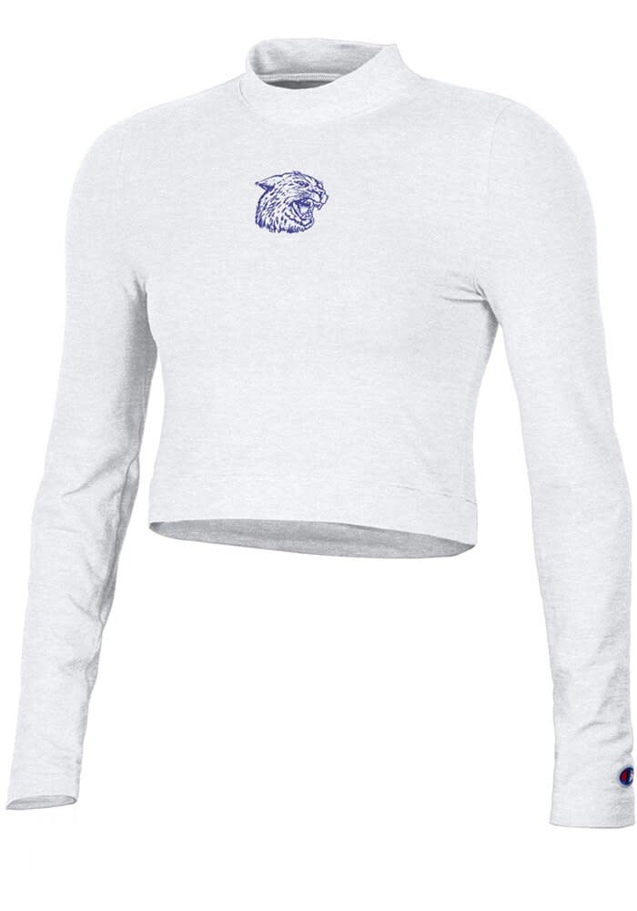 Champion Womens White K-State Wildcats Mock Neck Crop Long