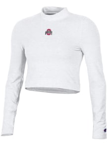 Champion Ohio State Buckeyes Womens White Mock Neck Crop LS Tee